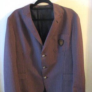 Gucci Switzerland Red and Blue Striped Crest Pocket Sportscoat Blazer Size 48R